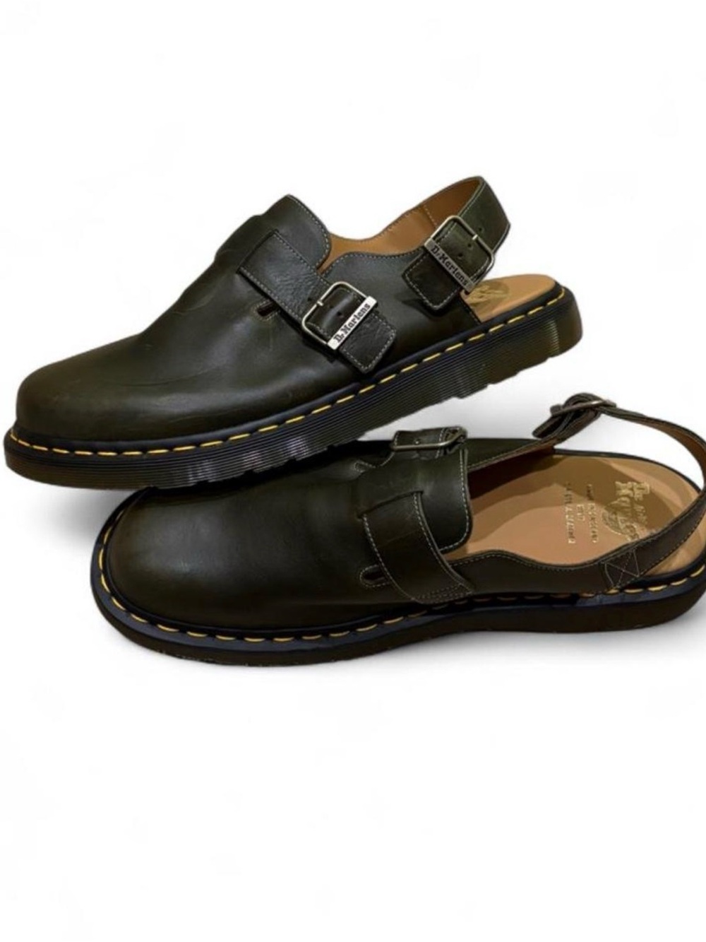Dr. Martens Men’s Olive Green Leather Slingback Clogs